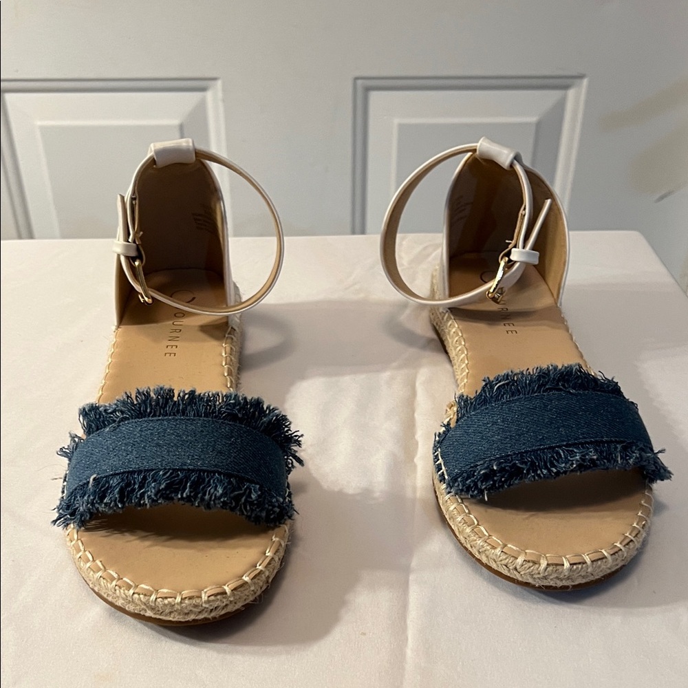 Journee Collection White and Blue Sandals